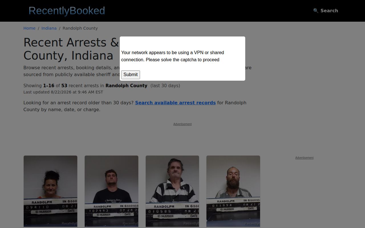 Unofficial Recently Booked Randolph County arrest archive