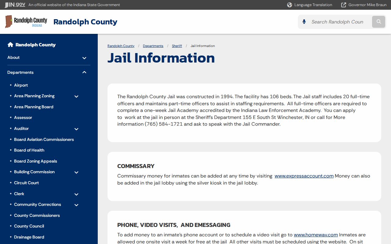 Official Randolph County Jail information page