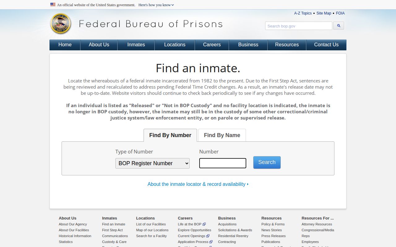 Federal inmate locator for a Randolph County custody check